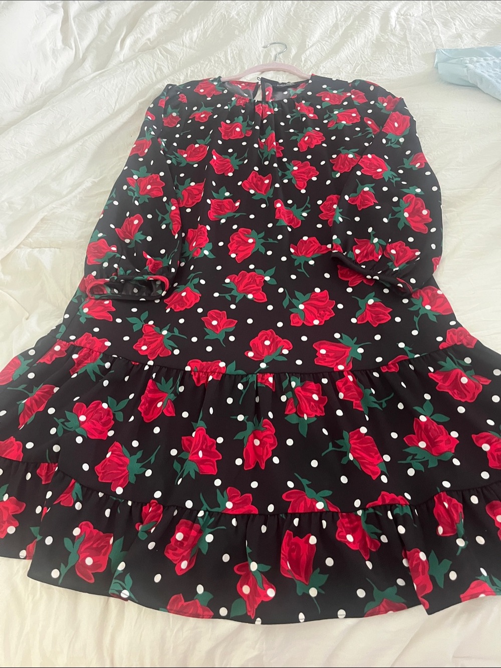 kate spade Black Dress Red  Rose & White Polka Dots mid length new